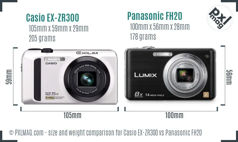 Casio EX-ZR300 vs Panasonic FH20 size comparison