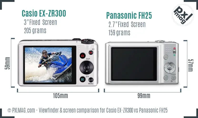 Casio EX-ZR300 vs Panasonic FH25 Screen and Viewfinder comparison