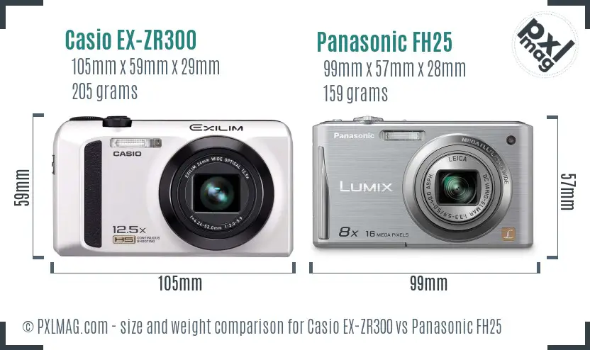 Casio EX-ZR300 vs Panasonic FH25 size comparison