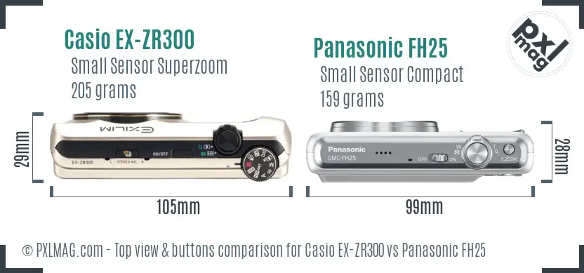 Casio EX-ZR300 vs Panasonic FH25 top view buttons comparison