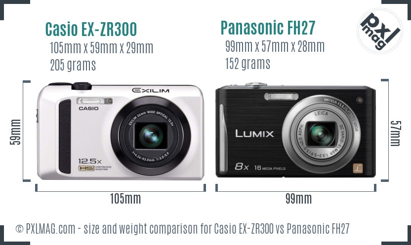 Casio EX-ZR300 vs Panasonic FH27 size comparison