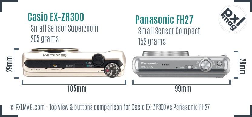 Casio EX-ZR300 vs Panasonic FH27 top view buttons comparison