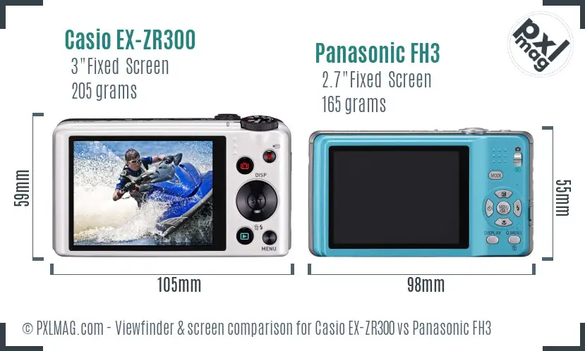 Casio EX-ZR300 vs Panasonic FH3 Screen and Viewfinder comparison