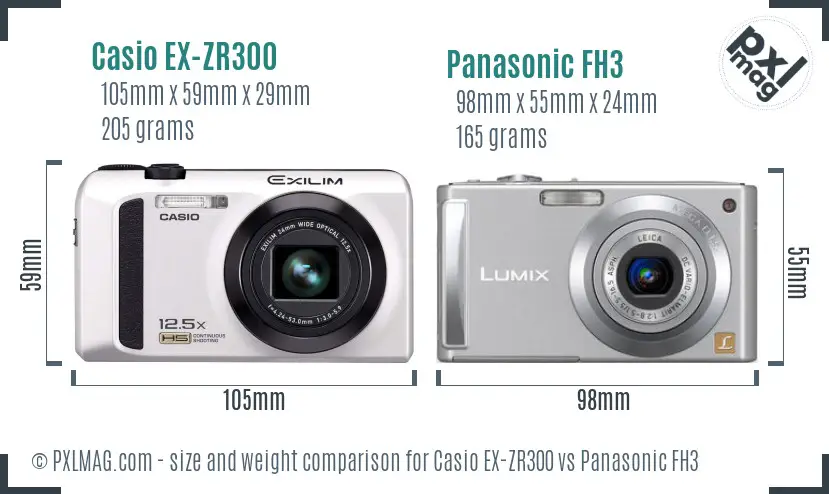 Casio EX-ZR300 vs Panasonic FH3 size comparison