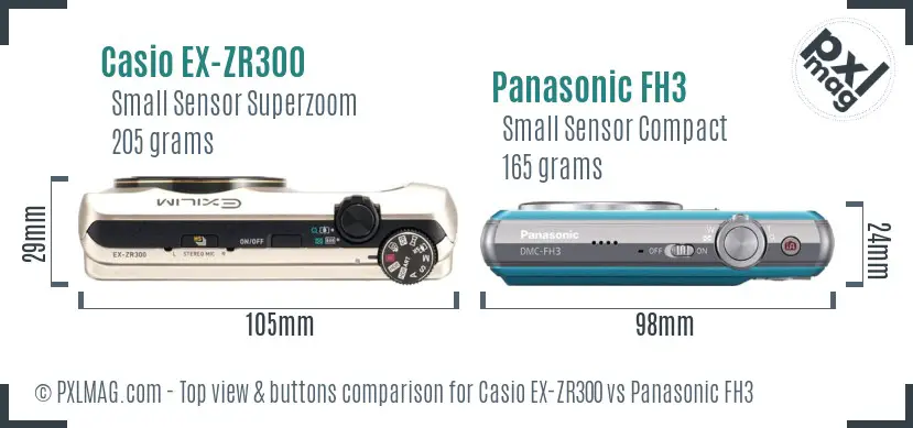 Casio EX-ZR300 vs Panasonic FH3 top view buttons comparison