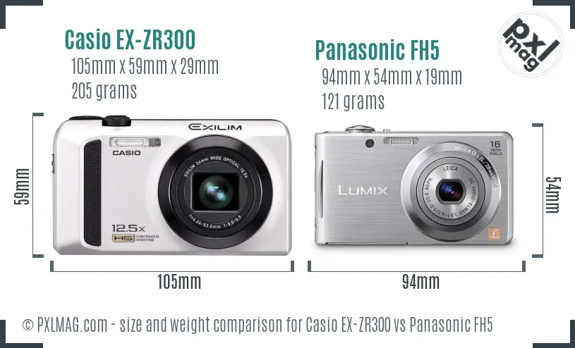 Casio EX-ZR300 vs Panasonic FH5 size comparison