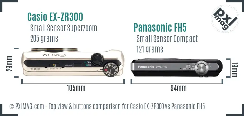 Casio EX-ZR300 vs Panasonic FH5 top view buttons comparison