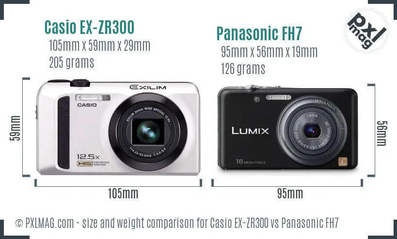 Casio EX-ZR300 vs Panasonic FH7 size comparison