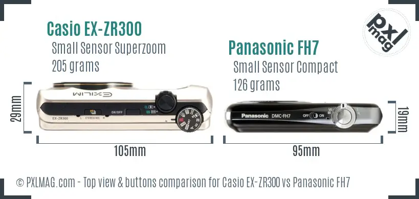 Casio EX-ZR300 vs Panasonic FH7 top view buttons comparison