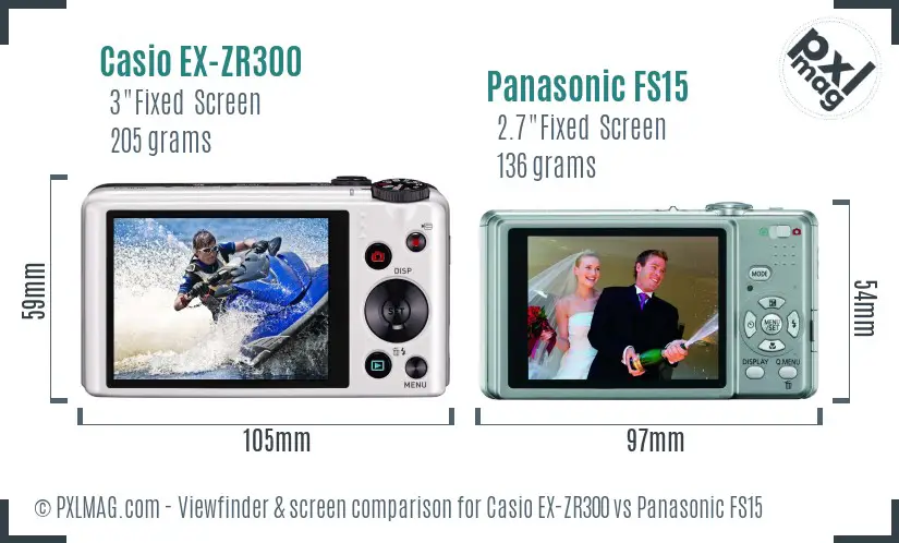 Casio EX-ZR300 vs Panasonic FS15 Screen and Viewfinder comparison