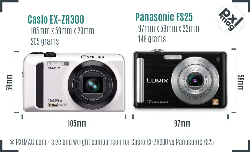 Casio EX-ZR300 vs Panasonic FS25 size comparison Casio EX-ZR300 vs Panasonic FS25 size comparison