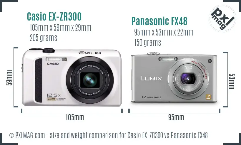 Casio EX-ZR300 vs Panasonic FX48 size comparison Casio EX-ZR300 vs Panasonic FX48 size comparison