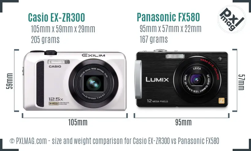 Casio EX-ZR300 vs Panasonic FX580 size comparison Casio EX-ZR300 vs Panasonic FX580 size comparison