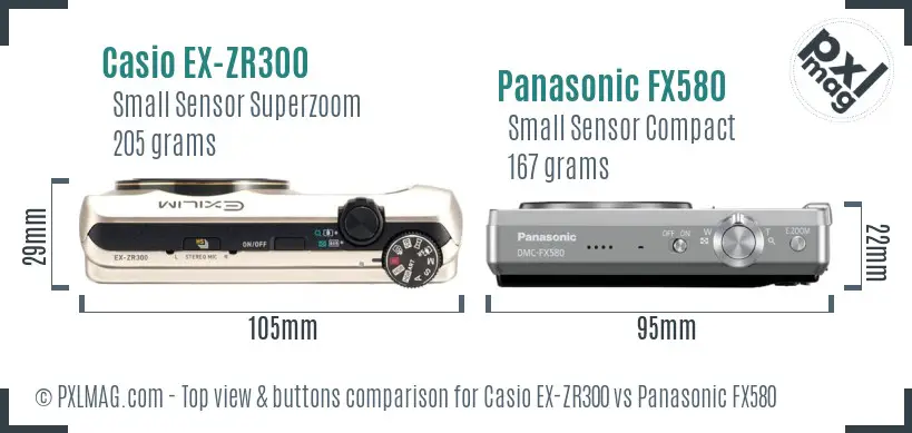 Casio EX-ZR300 vs Panasonic FX580 top view buttons comparison Casio EX-ZR300 vs Panasonic FX580 top view buttons comparison