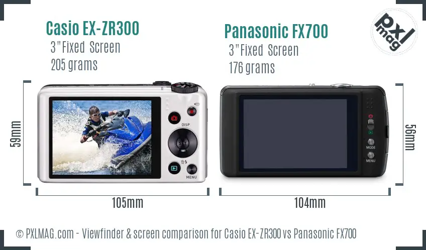 Casio EX-ZR300 vs Panasonic FX700 Screen and Viewfinder comparison