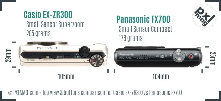 Casio EX-ZR300 vs Panasonic FX700 top view buttons comparison