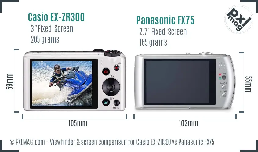 Casio EX-ZR300 vs Panasonic FX75 Screen and Viewfinder comparison