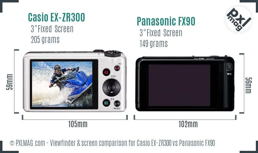 Casio EX-ZR300 vs Panasonic FX90 Screen and Viewfinder comparison