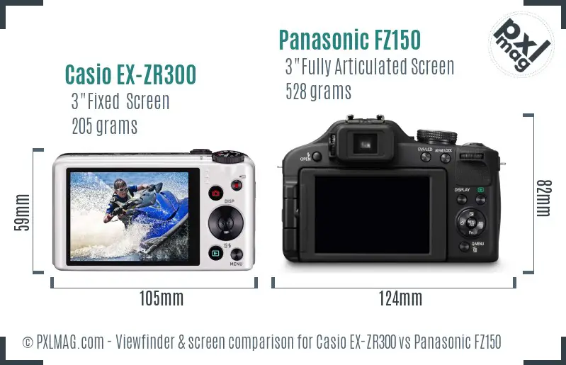 Casio EX-ZR300 vs Panasonic FZ150 Screen and Viewfinder comparison Casio EX-ZR300 vs Panasonic FZ150 Screen and Viewfinder comparison