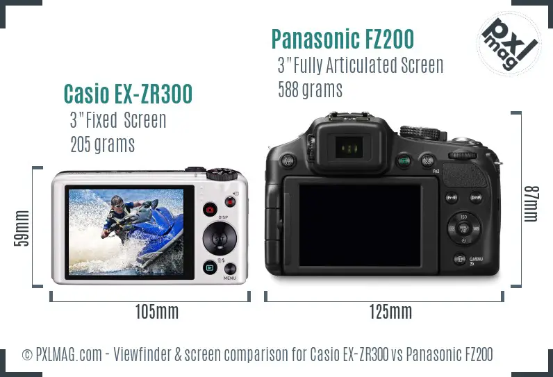 Casio EX-ZR300 vs Panasonic FZ200 Screen and Viewfinder comparison