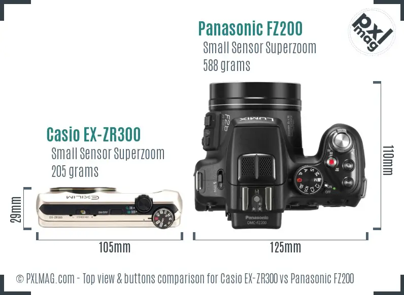 Casio EX-ZR300 vs Panasonic FZ200 top view buttons comparison