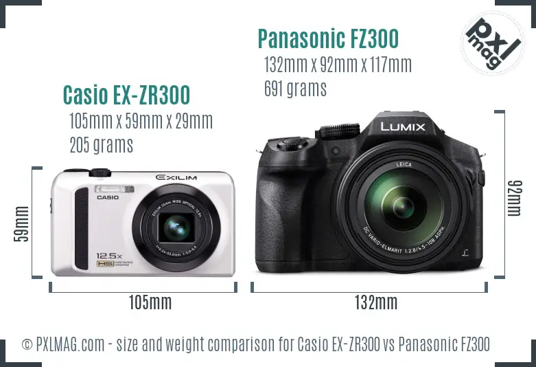 Casio EX-ZR300 vs Panasonic FZ300 size comparison Casio EX-ZR300 vs Panasonic FZ300 size comparison