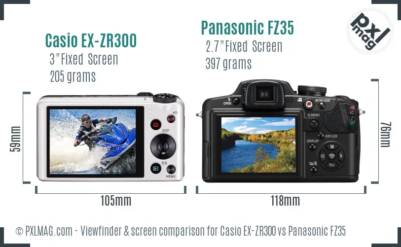 Casio EX-ZR300 vs Panasonic FZ35 Screen and Viewfinder comparison