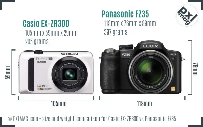 Casio EX-ZR300 vs Panasonic FZ35 size comparison