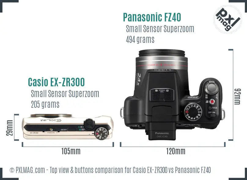 Casio EX-ZR300 vs Panasonic FZ40 top view buttons comparison