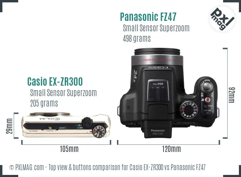 Casio EX-ZR300 vs Panasonic FZ47 top view buttons comparison