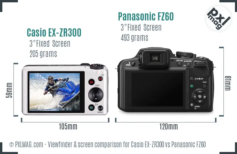 Casio EX-ZR300 vs Panasonic FZ60 Screen and Viewfinder comparison