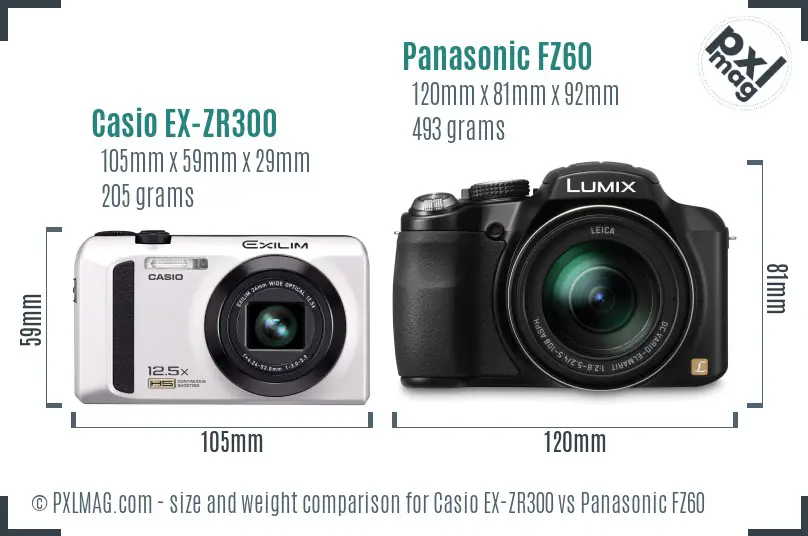 Casio EX-ZR300 vs Panasonic FZ60 size comparison