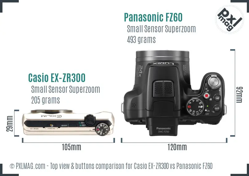 Casio EX-ZR300 vs Panasonic FZ60 top view buttons comparison