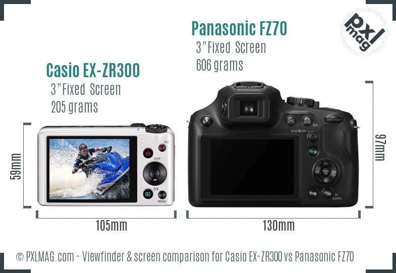 Casio EX-ZR300 vs Panasonic FZ70 Screen and Viewfinder comparison