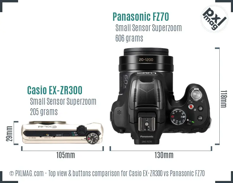 Casio EX-ZR300 vs Panasonic FZ70 top view buttons comparison