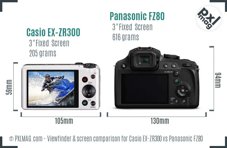 Casio EX-ZR300 vs Panasonic FZ80 Screen and Viewfinder comparison Casio EX-ZR300 vs Panasonic FZ80 Screen and Viewfinder comparison