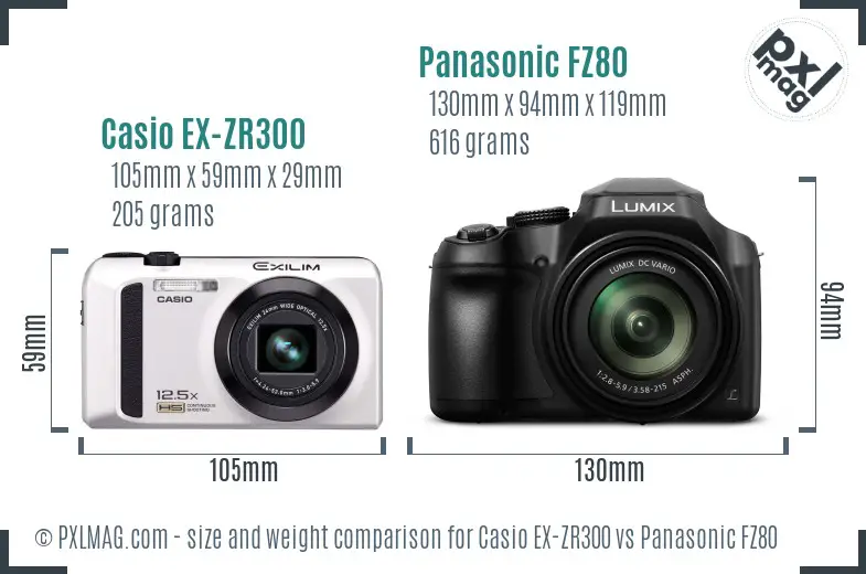 Casio EX-ZR300 vs Panasonic FZ80 size comparison Casio EX-ZR300 vs Panasonic FZ80 size comparison