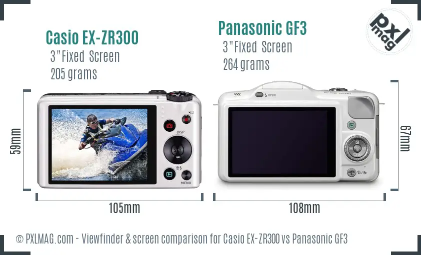 Casio EX-ZR300 vs Panasonic GF3 Screen and Viewfinder comparison