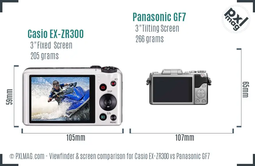 Casio EX-ZR300 vs Panasonic GF7 Screen and Viewfinder comparison