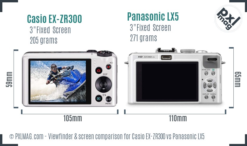 Casio EX-ZR300 vs Panasonic LX5 Screen and Viewfinder comparison