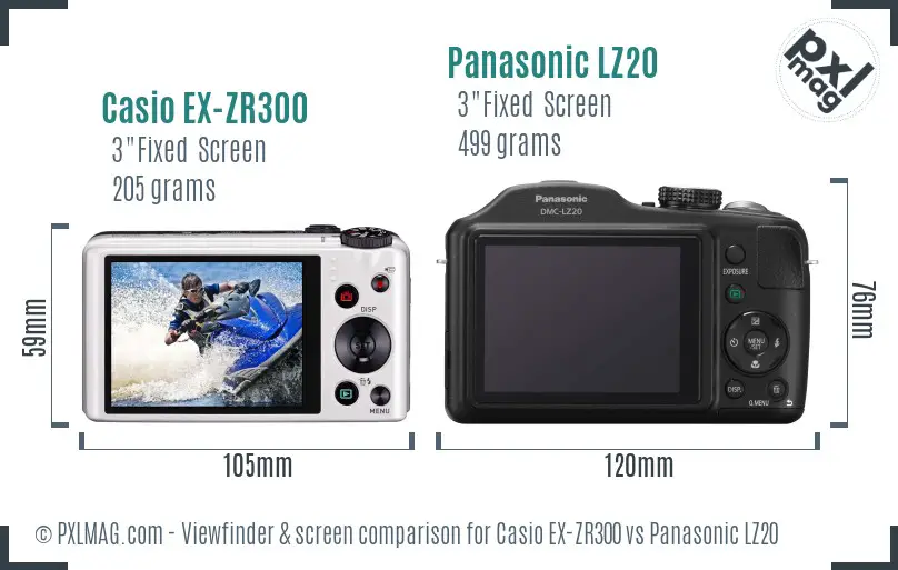 Casio EX-ZR300 vs Panasonic LZ20 Screen and Viewfinder comparison