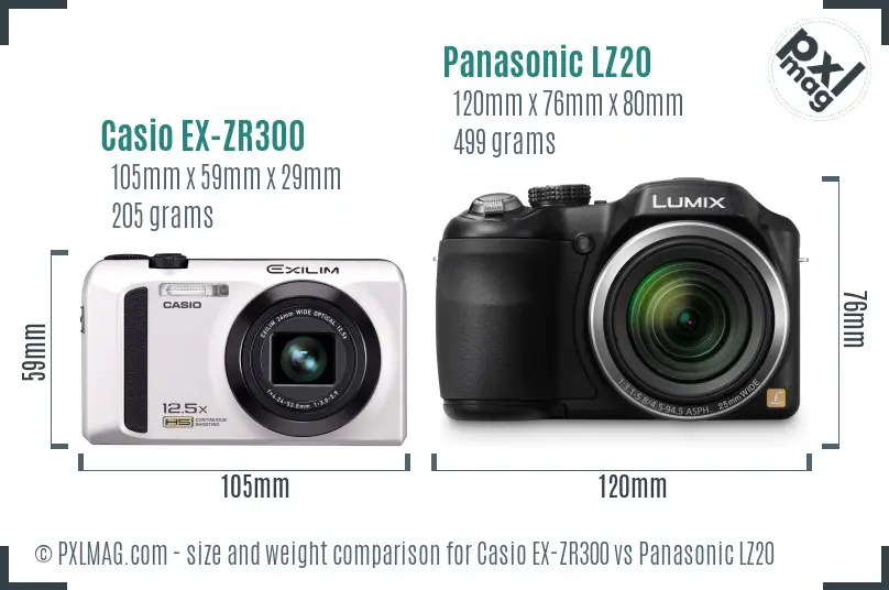 Casio EX-ZR300 vs Panasonic LZ20 size comparison