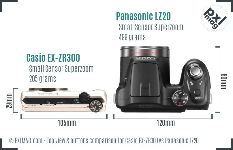 Casio EX-ZR300 vs Panasonic LZ20 top view buttons comparison