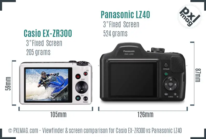 Casio EX-ZR300 vs Panasonic LZ40 Screen and Viewfinder comparison