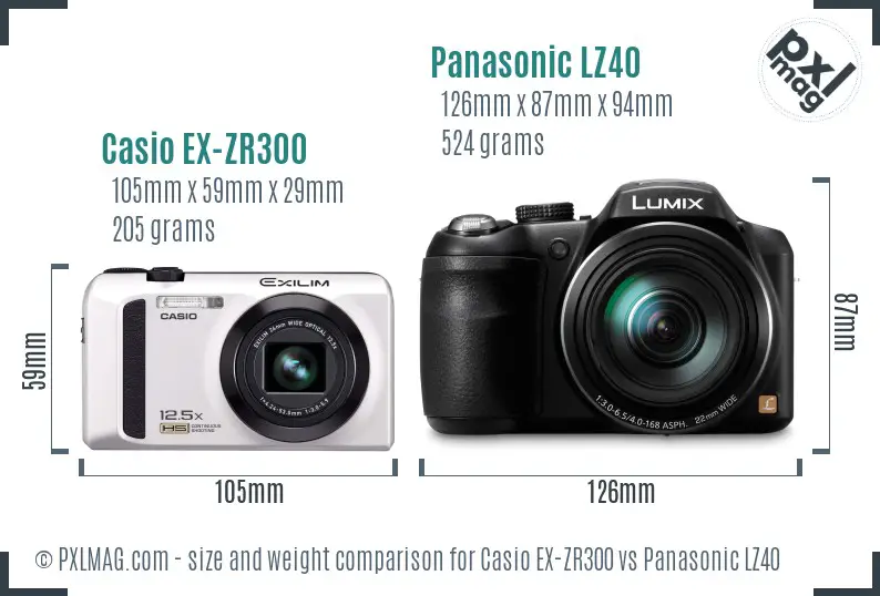 Casio EX-ZR300 vs Panasonic LZ40 size comparison