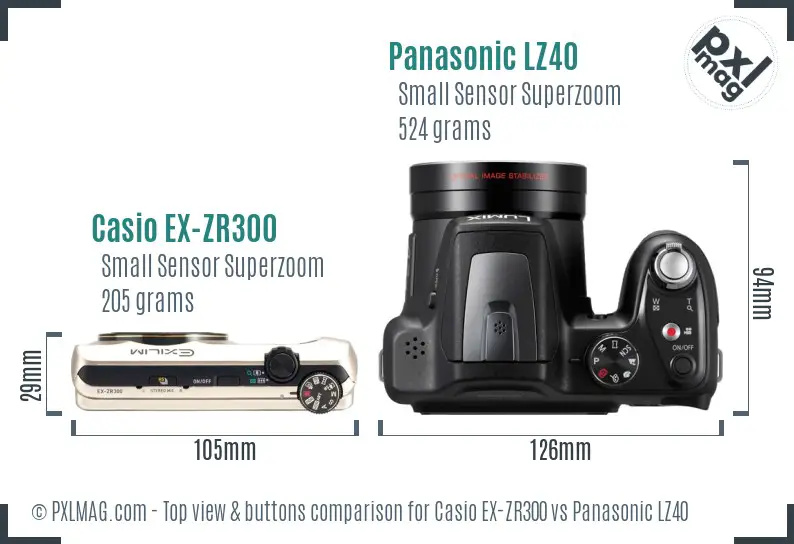 Casio EX-ZR300 vs Panasonic LZ40 top view buttons comparison