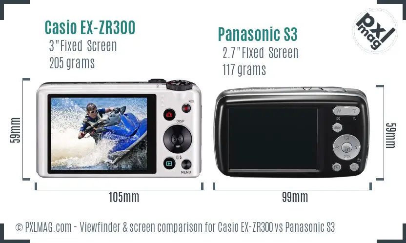 Casio EX-ZR300 vs Panasonic S3 Screen and Viewfinder comparison