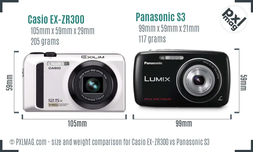 Casio EX-ZR300 vs Panasonic S3 size comparison