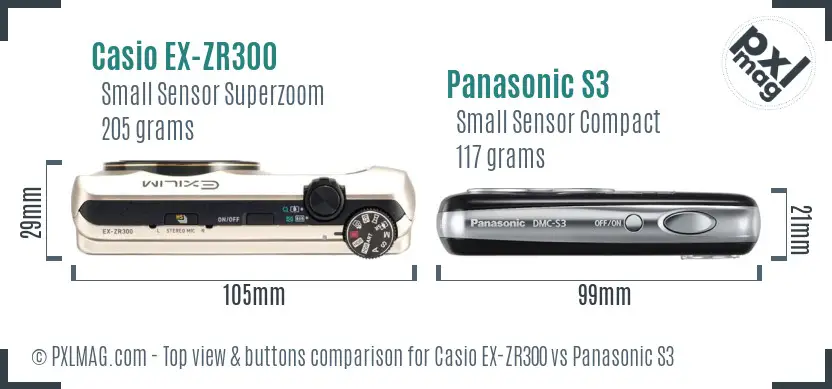 Casio EX-ZR300 vs Panasonic S3 top view buttons comparison