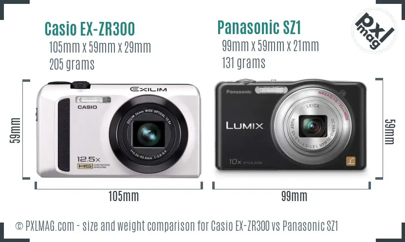 Casio EX-ZR300 vs Panasonic SZ1 size comparison Casio EX-ZR300 vs Panasonic SZ1 size comparison